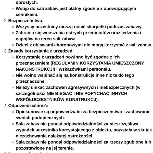 Regulamin Sali Zabaw